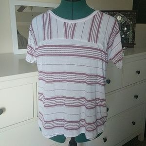 Loose fitting white tee with red stripes